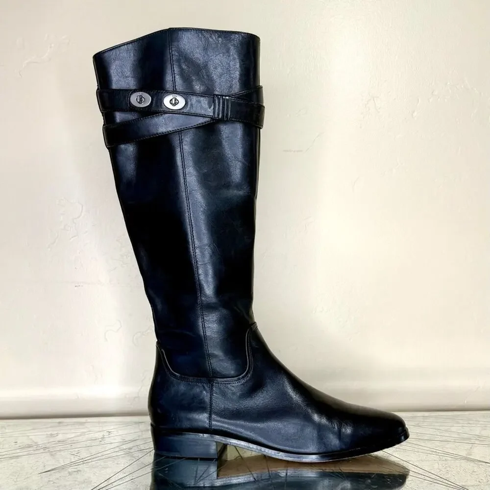 Coach Linette Tall Leather Riding Boots Black Size 9 Pre-Worn